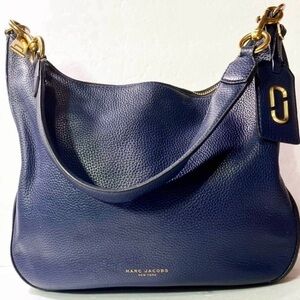 Marc Jacobs Gotham Hobo Bag Navy Pebble Leather $495 Rtl